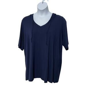 Avenue Leisure Womens Top Sz 18 Sporty Hooded Stretch Pullover T-Shirt Navy NEW